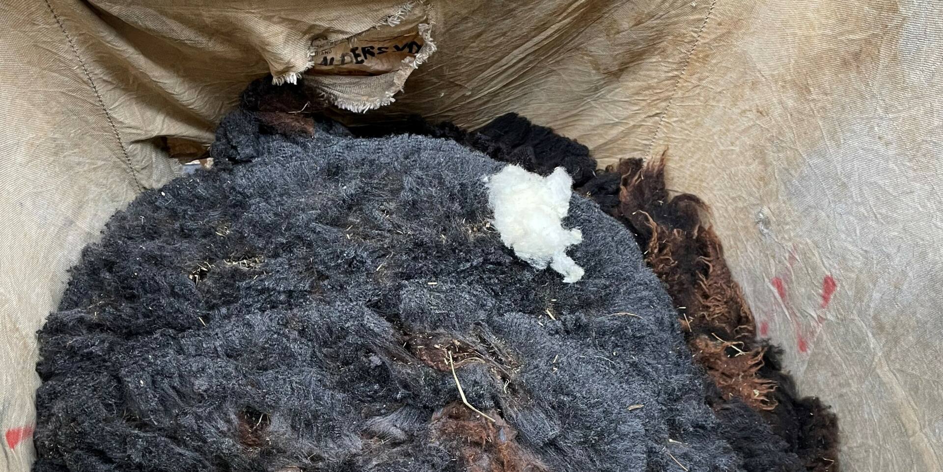 Dunkle Wolle im Wollsack